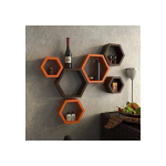 Decorasia Hexagon Shape Wood Wall Shelf  (Number of Shelves - 6, Brown, Orange)