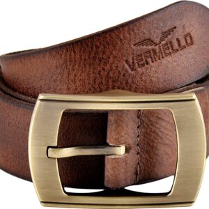 Vermello Men Casual Brown Genuine Leather Belt