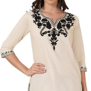 Women's Pure Cotton Embroidered Short Kurti Top | Cotton Top| Women's Kurta