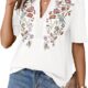 Mexican Shirts for Women Embroidered Tops Traditional Summer Blouse Floral Tunic V Neck Short Sleeve T Shirt