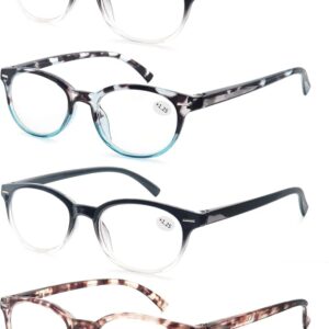 Reading Glasses Women Round Readers Glasses +3.00 for Small Head/Petite Face Cheaters W/Lightweight&Comfortable Fit 4 Pack