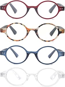 Reading Glasses Women Men Cute Round Readers +1.00 Stylish Funky Lightweight Unisex Cheaters Glasses 4 Pack Comfy Fit Spring Hinge