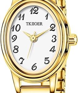 Small Gold Watches for Women, Easy to Read Ladies Analog Watch, 30M Waterproof, Luminous Dial, Stainless Steel Stretch Expansion Strap