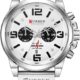 FANMIS Mens Sport Military Analog Quartz Watch Classic Chronograph Sandwich Dial Business Dress Waterproof Watch Multifunctional Wristwatch with Leather Strap