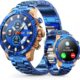 Men's Smart Watch Round HD 1.53" Gold Blue Smart Watches for Men, Multiple Sports Modes, Bluetooth Voice Call. Available for iOS and Android (Blue)