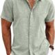COOFANDY Men's Linen Shirts Short Sleeve Casual Shirts Button Down Shirt for Men Beach Summer Wedding Shirt