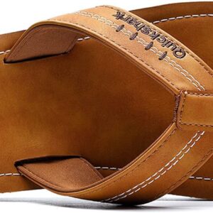 Quickshark Mens Flip Flops Leather Thong Sandals Arch Support Beach Slippers