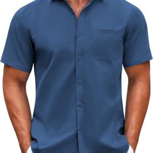 COOFANDY Mens Short Sleeve Casual Button Down Shirts Summer Untucked Dress Shirts with Pocket