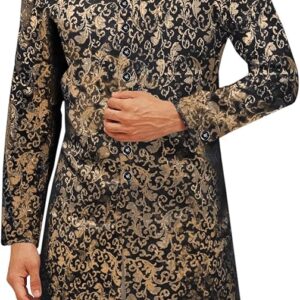 Runcati Mens Kurta Sherwani Coats Shiny Stiff Indian Wedding Kaftan Mandarin Collar Attire Ethnic Outfits Costume Jackets