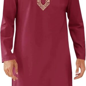Runcati Mens Kaftan Thobe Button Down Casual Henley Shirts Long Sleeve Robe Cotton Linen Muslim Gown Shirt